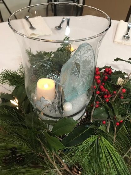 winter centerpiece with candle